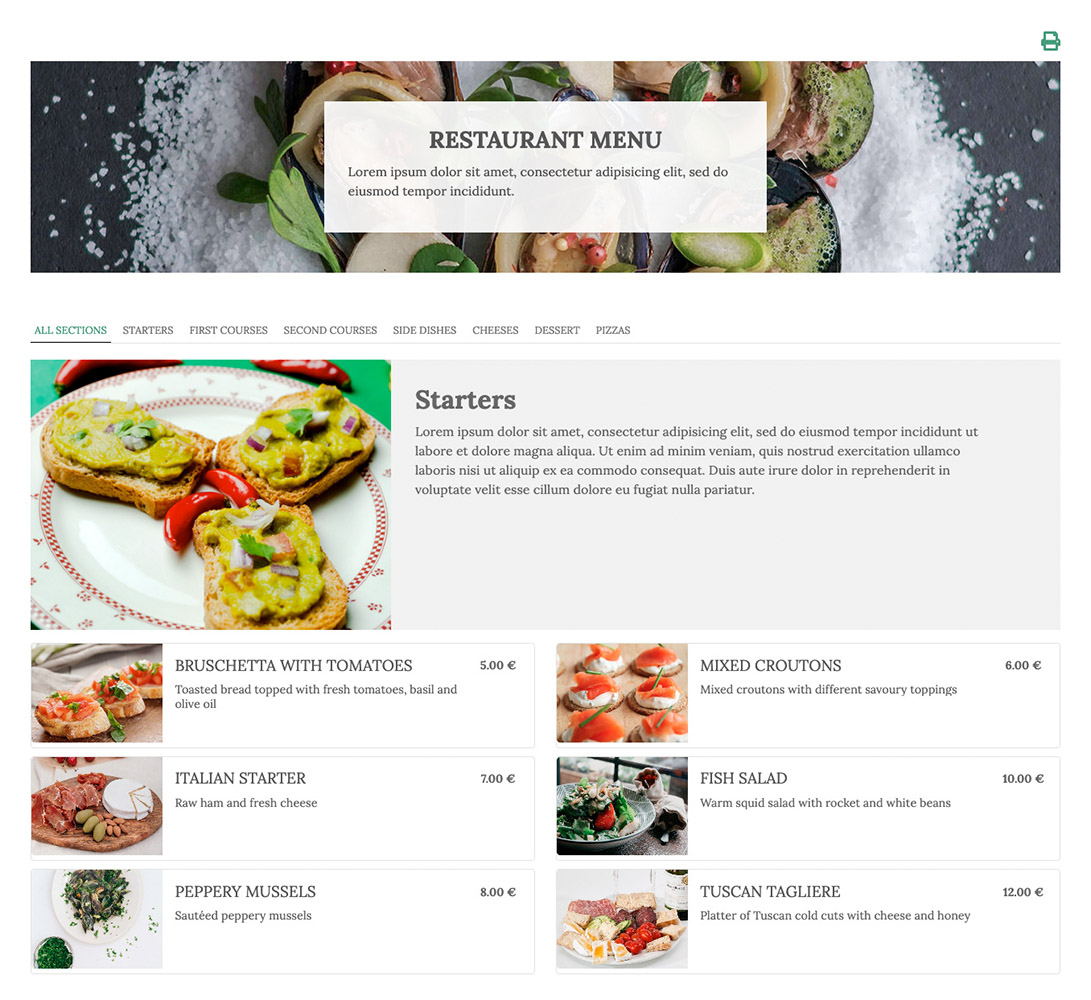 Create your restaurant menu on Joomla