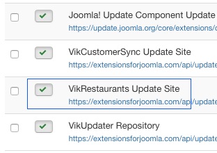VikRestaurants Update Site - VikUpdater plugin