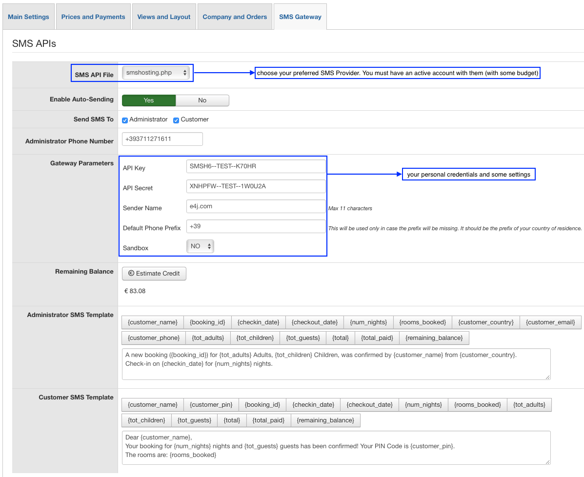 SMS Gateway Configuration