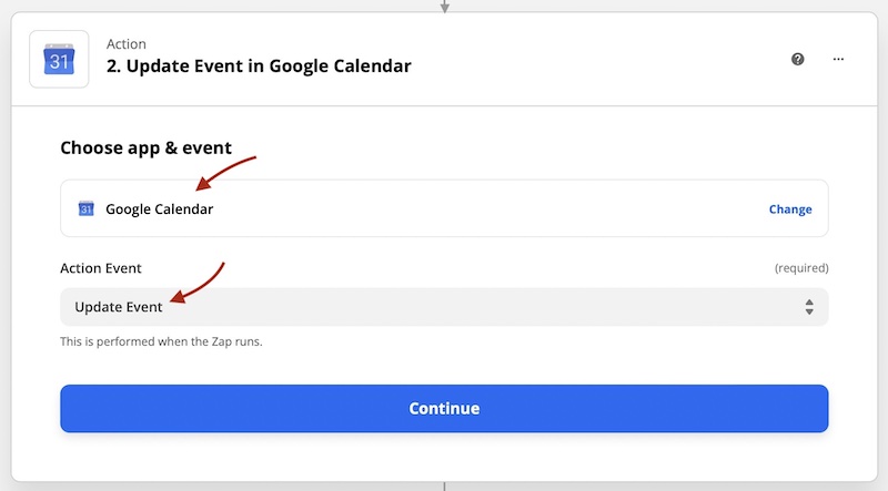 Zapier - Action Choose App & Event