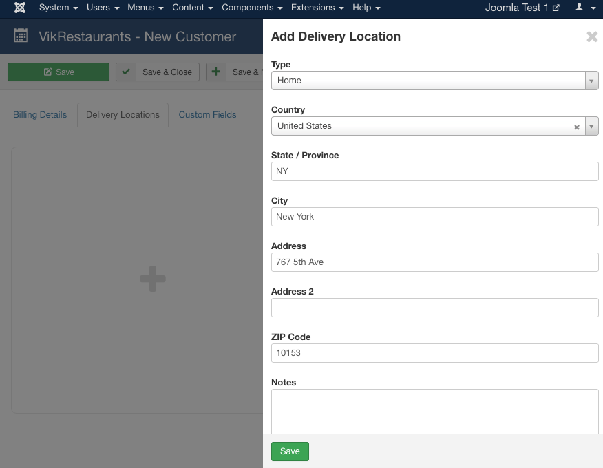 VikRestaurants - Create Delivery Location