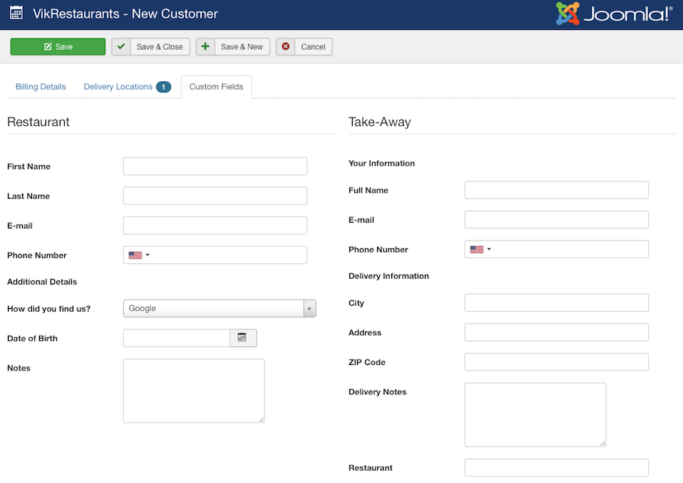 VikRestaurants - Customer Custom Fields