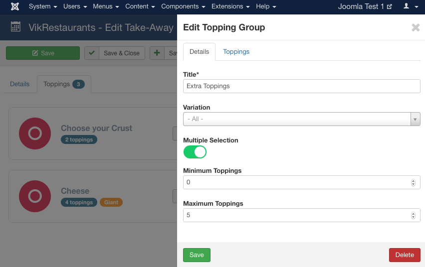 VikRestaurants -  Toppings Group Management