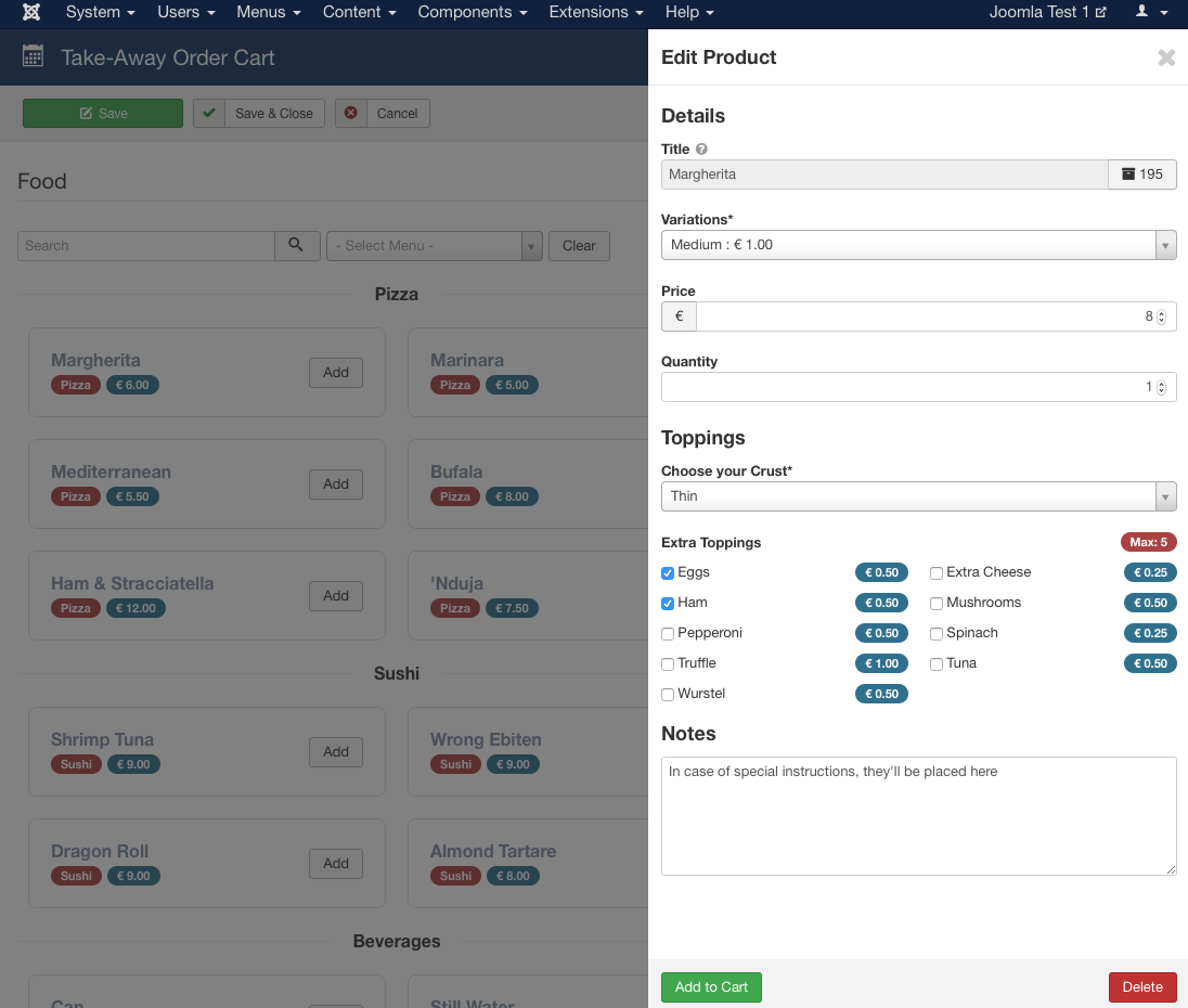 VikRestaurants - Take-Away Order Cart Sidebar