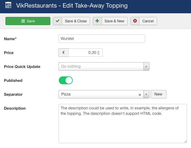 VikRestaurants - Topping Price Quick Update